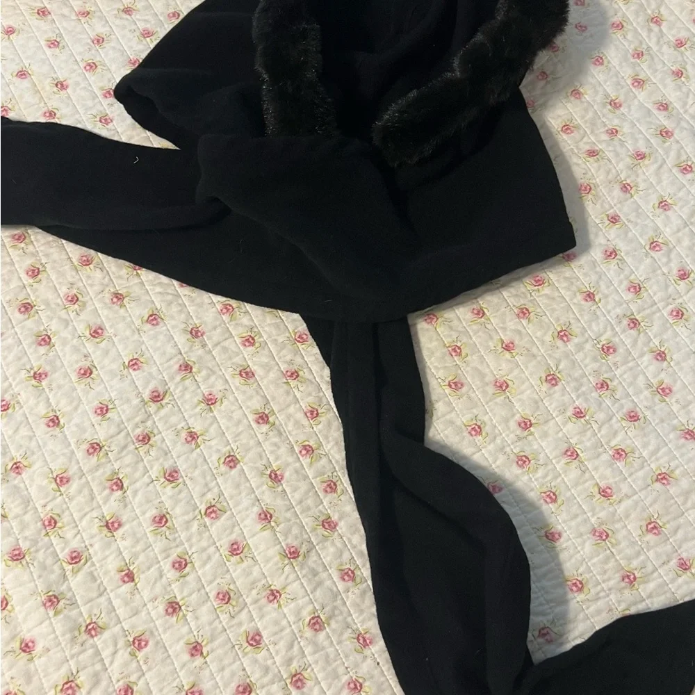 Black Faux Fur-Trimmed Hooded Wrap - Picture 7 of 11